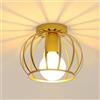 Pheashine Lampada da Soffitto in Ferro a Forma di Gabbia, Plafoniera Vintage in Metallo, E27 Lampadario Soffitto in Oro per Corridoio, Ingresso, Scale, Balcone, Cucina