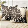 Velvhom Federe Cuscini Divano 50 x 50 Set di 2 Fodera Cuscini per Divano in Lino Esterno Cuscini Decorativi Motivo Marrone Nero Dalia Fiori Boho Copricuscino Soggiorno da Letto Sedia Spiagge Balcone
