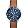 Fossil Orologio da uomo Fb - 01, movimento cronografo, cassa in acciaio inossidabile argento da 42 mm con cinturino in pelle Pro-Planet, FS5914, Blu