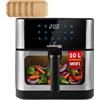 LEHMANN Friggitrice ad aria calda 10 l con finestra di visualizzazione, 1800 W, Air Fryer XXL con controllo WiFi, 12 programmi, timer, regolazione della temperatura 80-200 °C, rivestimento