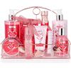 BRUBAKER Cosmetics 10-Pz. Set da Bagno e Doccia - Champagne Lampone - Confezione Regalo di Cura in un Portabagno di Metallo Dorato