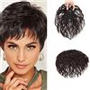 Remeehi - Toupet di capelli veri, corto e riccio, con clip,per coprire capelli bianchi sottili, 15,2 cm di lunghezza, realizzato a macchina, 7 x 10 cm, colore: castano scuro rossiccio