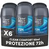 Dove Men + Care Dove Men Care, Deodorante Uomo Stick, Clean Comfort Advanced Care, Antitraspirante, Protezione Fino a 72 Ore, con Antibacterial Odour Control Technology, e 1/4 di Crema Idratante Dove, 6 Pezzi da 50ml