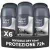 Dove Men + Care Dove Men Care, Deodorante Uomo Stick, Invisible Dry Advanced Care, Antitraspirante, Antimacchia, Protezione Fino a 72 Ore, con Antibacterial Odour Control, e 1/4 di Crema Idratante, 6 Pezzi da 50ml