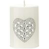 Hervit Candela Laccata con Cuore in Strass - Moccolo con Simbolo Amore e Purezza per Cerimonie Matrimonio Segnaposto Bomboniera Nascita Battesimo Comunione Ø6x8cm (Bianca)