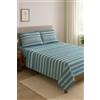 Corredocasa Completo Letto Lenzuola in Pile Coral Soffice Caldo Top QUALITA' Made in Italy- Set Sotto Sopra e Federe Fantasia Super Extra Morbido per un Caldo Inverno - Matrimoniale, Azzurro Righe