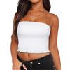 florynova Top a tubo da donna estivo senza schienale plissettato crop top slim fit camicia senza maniche, Bianco solido., M