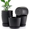 UOUZ Vasi per piante da 15,2 cm, confezione da 6 fioriere in plastica con fori di drenaggio e piattini, per piante e fiori da interni ed esterni, nero