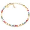 Louis Ciocchetti dal 1887 Bracciale Tennis Rainbow Argento 925 con Zirconi 5A da 3 mm e catena dorata, Arcobaleno, Gioiello Elegante Regolabile per Donna