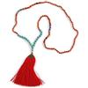 Avalaya Collana lunga con perline in seta rossa, stile etnico, lunghezza 88 cm, nappa 10 cm, Misura unica, Vetro, Turchese