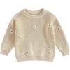 Geagodelia Maglione Top Bambina Manica Lunga Fiore Ricamat Inverno Caldo Maglia Pullover Vestiti Bambino Neonato 0-5 Anni (Crema, 3-6 Months)