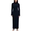 Geagodelia Maxi Abito Lungo da Donna Invernale a Maniche Lunghe Scollo Rotondo Abito Tinta Unita a Maglia Lungo Aderente Elasticizzato (Nero Collo Alto, L)