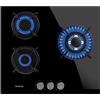Cecotec Piano cottura a gas Bolero Squad G 3200S Glass Black. 6250W, 3 fuochi, cristallo nero, griglie in ghisa, bruciatore WOK tripla corona, accensione elettrica, sistema sicurezza valvole.