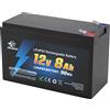 melasta Batteria al Litio LiFePO4 12V 8Ah Ferro Fosfato Ricaricabile a Ciclo Profondo Fino a 2000 Cicli Batteria Ricaricabile con Protezione BMS per kit Fotovoltaico, Barca, Scooter,Trolling Motor