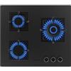 Cecotec Piani Cottura a Gas 3 Fuochi per Gas Naturale e Butano Bolero Squad G 3800S Eternal Nano Glass. 10,35kW, Vetro Nero Opaco, Griglie Ferro, Bruciatore Eternal con Supporto WOK