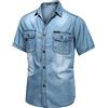 Each women Camicia di Jeans da Uomo in Cotone Manica Corta con Bottoni Rivetti Camicia Casual da Uomo Standard Occidentale Barstow