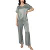 Generico Completo Donna Elegante Tailleur in Raso 100% Viscosa 2 Pezzi Set Completi di Pantalone e Maglia da Cerimonia a Taglia Unica,Militare.