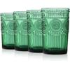 Joeyan Verde Bicchieri Acqua Vetro,Bicchieri Tumbler Vintage in Rilievo,Bicchieri Colorati in Vetro per Succhi Latte Caffè Cocktail,350 ml,Set di 4,Lavabile in Lavastoviglie