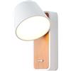 Alpinaluz Applique da parete con interruttore - Luce LED 6 W 2700 K Orientabile - Faretto bianco girevole a 350° - Base in metallo con vernice imitazione legno - Stile nordico per testiera, camera da