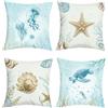 Joymaison Federe per Cuscini Divano 45x45 set di 4 Estate Oceano Blu Tartaruga Marina Federa Copri Cuscino Sott'acqua Stella Conchiglia Federe Confezione Copricuscini Quadrati per Camera da Letto
