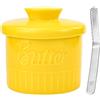 HWSWSH Barattolo Burro Ermetico, Porta Burro da Frigorifero con Coltello da Burro, Portaburro Francese, Contenitore per Burro con Coperchio, Burriera in Ceramica per Burro Fresco o Marmellata, Giallo