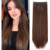 Cybelleza Extension Capelli Clip Lisci 65cm 6PCS Clip in Hair Extension per Capelli Sintetici Lunghi Finti Allugamento Effetto Naturale Dritti Full Head Set Posticci per Donna, Marrone mix Auburn