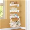 GoTiling Libreria Montessoriana da Parete Bambini per Cameretta: Scaffale Portagiochi da Muro in Legno - 3 Mensole per Libri con 1 Rete per Peluche, 60cm