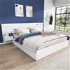 HOXINBLY Letto Matrimoniale 180x200 con 2 Comodini e Testiera, Letto Una Piazza e Mezza con Bluetooth, USB, Luci Ambientali, Bianco (Senza Materasso)