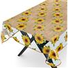 ANRO Tovaglia trasparente in tela cerata, pellicola protettiva per il tavolo, motivo stampato, 0,15 mm, girasoli, 120 x 140 cm, con orlo, rotonda, ovale, rettangolare