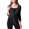 Prime Fashions Coprispalle da donna in tinta unita, a rete, a maniche lunghe, con lacci, cardigan corto lavorato a maglia, leggero, elastico, camicetta aperta per l'estate, Nero , Taglia unica