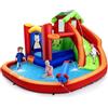 RELAX4LIFE Castello Gonfiabile per Bambini da 3 a 10 Anni, 370 x 300 x 190 cm, con Scivolo e Piscina, Rete di Sicurezza, Pistola ad Acqua e Struttura per Pallacanestro (Senza Soffiatore)
