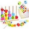 Echehi 2 in 1 Giocattoli Montessori da Infilare per Bambini, Perline da Infilare, Forme da Abbinare, Sviluppo delle Capacità Motorie Fini, Blocchi in Legno da Impilare
