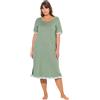 Ulla Popken Camicia da Notte da Donna, con Bordi in Pizzo, Girocollo, Mezza Manica, Cachi, 50-52