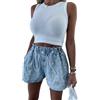 EGSDMNVSQ Pantaloncini di Jeans Donna Jeans Estivi Pantaloni Larghi Pantaloni Corti Pantaloncini a Vita Alta con Strass Coulisse Pantaloni Caldi Elastici Pantaloncini Jeans Casual