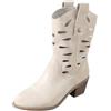 Generic Cowboy, stivaletti estivi da donna, in pelle, con tacco a blocco, con gambo corto, stile vintage, eleganti, a mezza altezza, in pelle, bianco, 42 EU