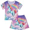 Mnsruu Pigiama estivo per bambini con unicorno arcobaleno glitterato per bambini a maniche corte in cotone per ragazzi e ragazze, Multicolore, 5 anni