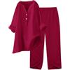 Generico Completo Donna Estivo Cotone E Lino Estivo Taglie Forti Tute Da Ginnastica Larghi Coordinato Elegante Camicia + Pantaloni Spiaggia Comodo Tuta Da Casa Primavera Palestra Curvy Completi Estivi