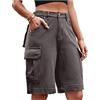 POHADON Bermuda da donna casual vestibilità ampia multi-tasche in twill pantaloncini cargo Y2K larghi al ginocchio pantaloncini tecnici grunge, Grigio, M