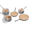 Ninja Set di Pentole in Ceramica a Lunga Durata, 2 Padelle e 3 Pentolini con Coperchio, Antiaderenti (senza PFAs, PFOAs, Piombo o Cadmio), in Forno fino a 285°C, Grigio/Terracotta, CW95000EUUKDB.