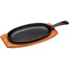 KitchenCraft World of Flavours Piatto da griglia Teppanyaki giapponese, piastra in ghisa con base in legno, 36 x 14,5 x 3,5 cm , nero