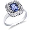 Gioielli di Valenza Anello doppio contorno in oro bianco 18k con tanzanite e diamanti