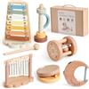 Mamimami Home Strumenti musicali in stile bohémien per bambini a partire dai 1 2 3 anni, 6 pezzi in legno Montessori, set di percussioni per bambini, con xilofono per bambini, campana tubolare,