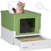 PawHut Lettiera per Gatti Chiusa con Paletta, Vassoio Estraibile e 2 Porte, 47.5x35.5x36.7cm, Verde Chiaro | Aosom Italy