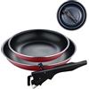 BERGNER Rosso Edition | Set di padelle da 3 pezzi da 22 e 26 cm + manico ergonomico rimovibile | alluminio pressato e antiaderente | per tutti i tipi di cucine e forno