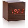Plyisty Sveglia in Legno, Piccolo Orologio Digitale a cubo Modren LED con Ora, Temperatura C/F, termometro, Sveglia, Controllo vocale, per Camera da Letto, Soggiorno, Ufficio(Rosso)