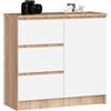 LBSIGN Cassettiera Credenza 80 Cm 3 Cassetti 1 Anta Artika Rovere E Bianco