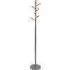 VERSA Malmö Appendiabiti da Terra in Stile Minimalista, Attaccapanni da Terra per Ingresso, con 6 Ganci o appendini per Abiti, Misure (A x L x l) 171 x 28 x 28 cm, Metallo e Legno, Colore Grigio
