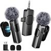 BYbrutek Microfono Lavalier wireless 4 in 1 aggiornato - per iPhone/Android/PC/fotocamera - Mini microfono per registrazione video, podcast, interviste, YouTube, TikTok e Vlogging