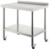 VEVOR Tavolo da Lavoro per Cucina di Preparazione Alimenti in Acciaio Inox 4 Ruote Alzatina 5cm, Piano da Lavoro Ripiano Doppio 91,4 x 61 x 89 cm con Ruote e Alzatina Capacità Carico 200kg in Totale
