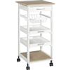 HOMCOM Carrello da Cucina salvaspazio in legno MDF bianco: 1 cassetto, 1 cestello, 2 vassoi, ripiano e 4 ruote, 37 x 37 x 82cm|Aosom